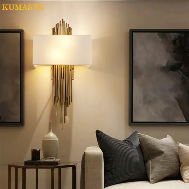 Современный тканевый абажур металлические настенные светильники на трубы