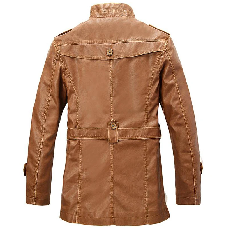Куртка мужская из искусственной кожи Повседневная Длинная шерстяная кожаная