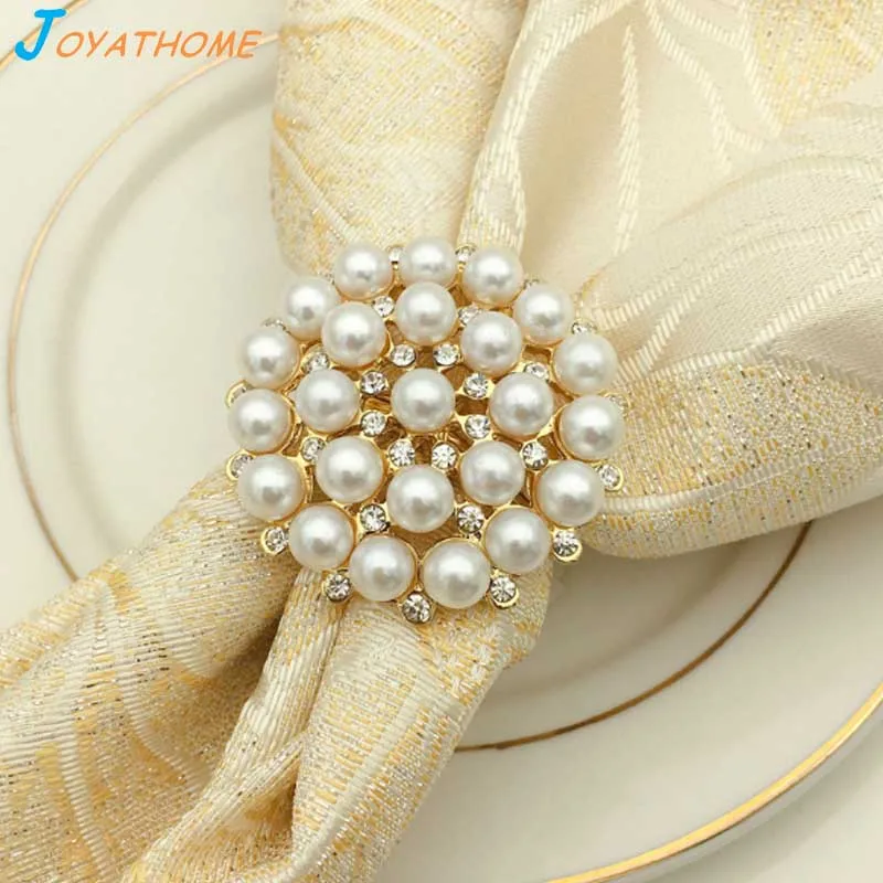 Joyathome 12pcs/Set Luxurious Gold Plated Diamond Pearl Napkin Ring Buckle Desktop Decoration for Dinner Table | Дом и сад