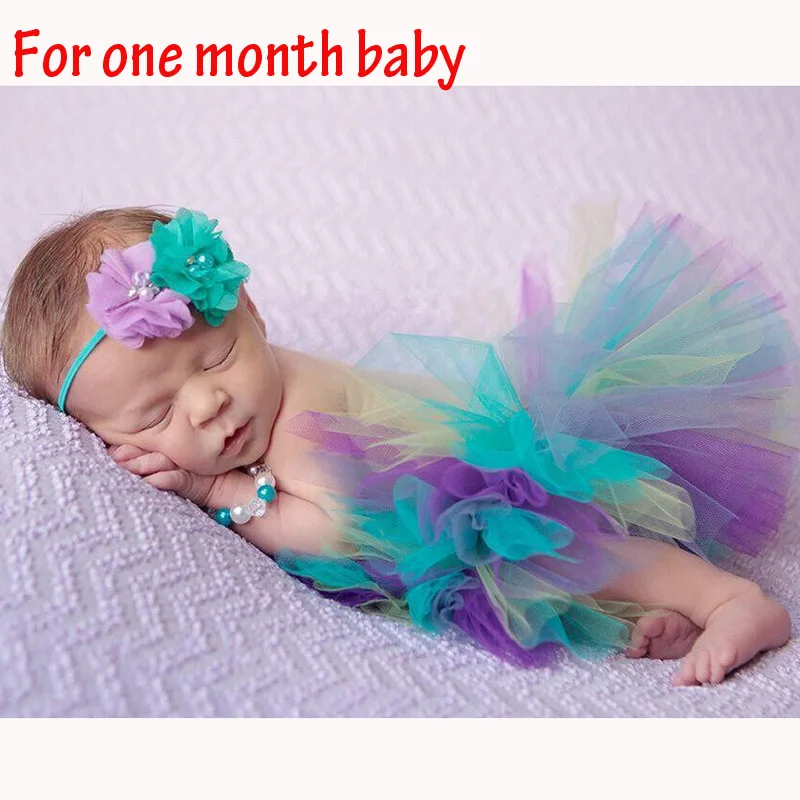 for one month baby Реквизит для фотосессии новорожденных; Детский костюм; наряд принцессы; юбка-пачка для малышей; повязка на голову; реквизит для фотосессии с реальным фото - Цвет: for one month baby