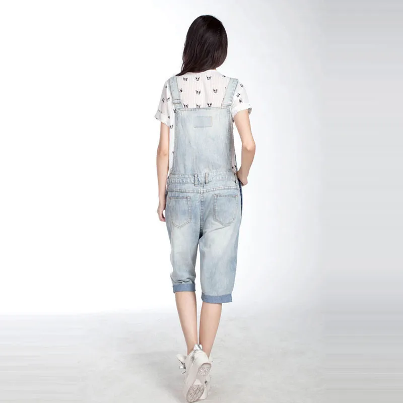 

2020 New Ladies Modis Large size Denim Overalls / Fve pants shorts Light White Thin Section Jumpsuit / Suspenders Size S-5XL