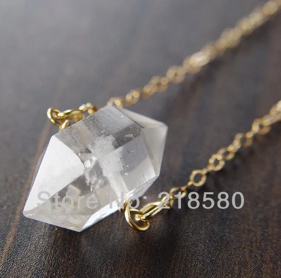 H-QN1560 ожерелье с кварцевым кристаллом, покрытое 24-каратным золотом или серебром, 18 дюймов