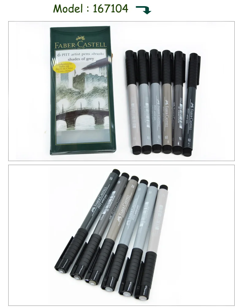 Ручка марки FABER CASTELL, мягкая водная головка, 6 цветов, ручная роспись, пейзаж персонажа, серый анимационный набор