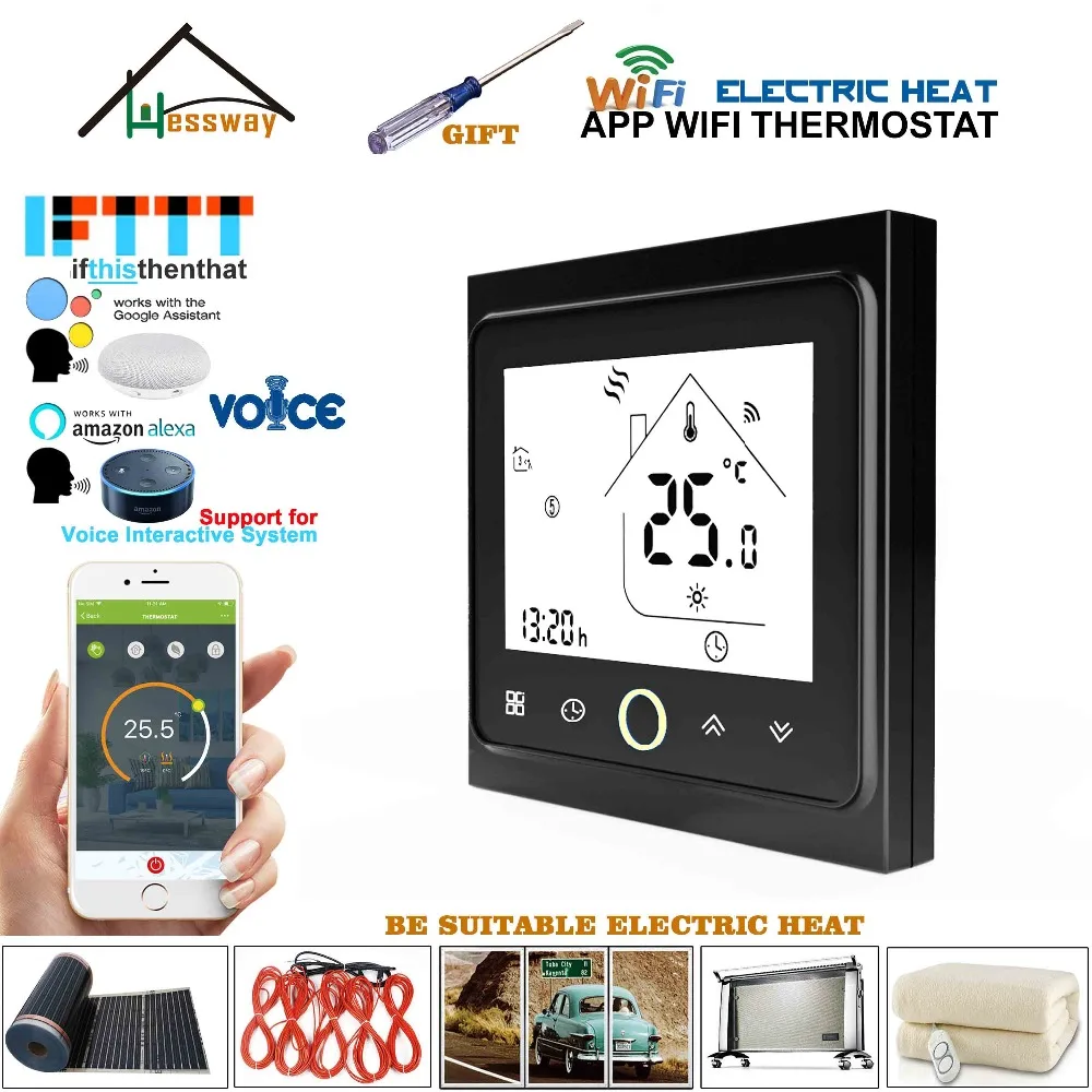 

Электрический нагревательный элемент для пола с двойным датчиком и Wi-Fi, 95-250 В переменного тока, 16 А, европейский стандарт, капиллярный термостат для работы с IFTTT Alexa Google Home