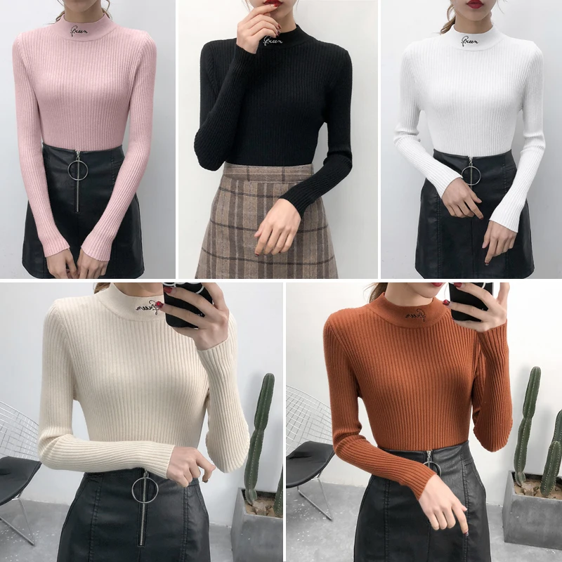 New Women Sweater Queen Embroidery Letter Knitted Pullovers Crew Neck Autumn Winter Casual Slim Elastic Ladies Knitwear | Женская одежда