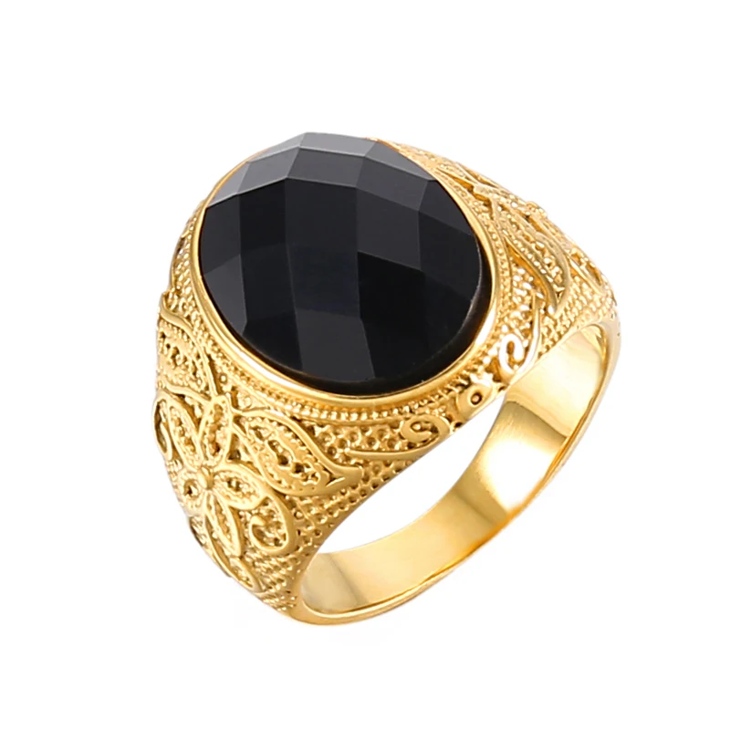 US7 Stainless Steel Obsidian Natural Stone Wedding Rings Punk Rock Finger Genuine Austria Ring For Men Women Sale Jewelry Gift