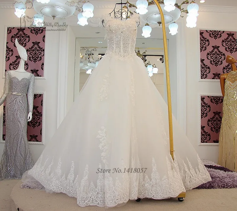 Vestidos de Noiva Com Настоящее фото роскошные свадебные платья кружевное бальное платье невесты Плюс Размер Свадебные платья корт бусины-паровозики