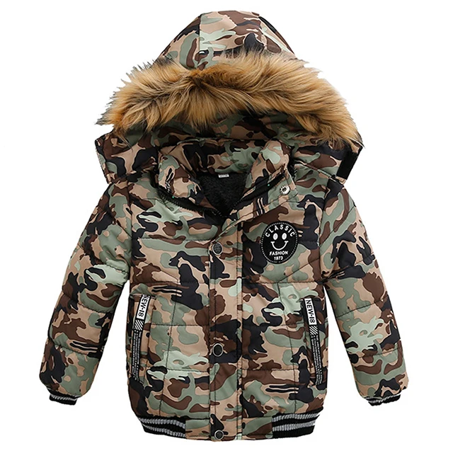 Camouflage Зимняя теплая куртка для маленьких мальчиков; модное От 1 до 5 лет пальто для мальчиков; Повседневная Осенняя плотная верхняя одежда с капюшоном; пальто для мальчиков; одежда для детей - Цвет: Camouflage