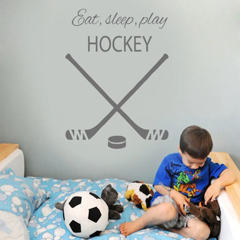 Хоккейная Наклейка на стену цитата Eat Sleep Play виниловая наклейка спортивный