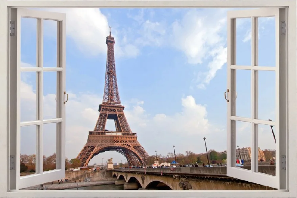 Настенные 3d наклейки с эффектом окна Эйфелева башня Виниловая наклейка декор для