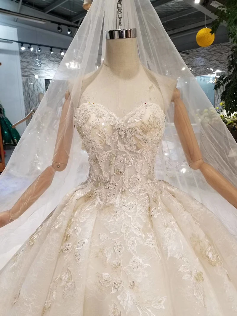 100% Real Photo Ball Gown Fluffy Big Train Luxury Fluffy Wedding Dresses Bridal Gowns Tulle Lace Crystal Beaded 2021 New LO01