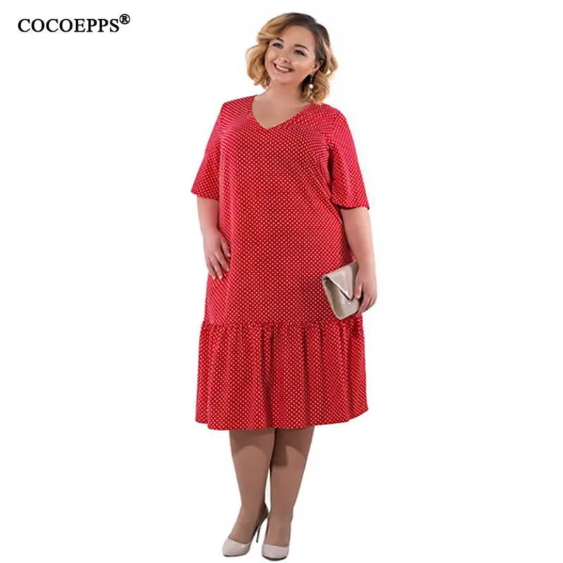 COCOEPPS модные Лоскутные Летние платья для женщин большого размера в горошек
