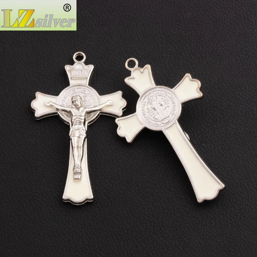 

12pcs lot Enamel Saint Benedict Medal Crucifix Cross Spacer Charm Beads Pendants Alloy Jewelry DIY L1726 7.2x4.5cm