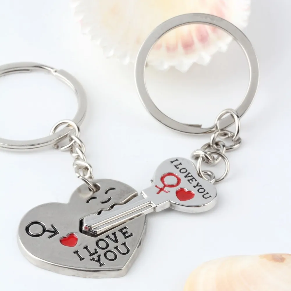 1 Pair I LOVE YOU Letter Heart Arrow Key Lock Couple Chain Ring Keyring Keyfob Valentine's Day Wedding Lover Gift | Украшения и