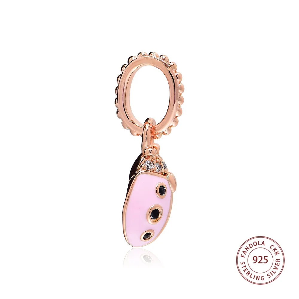 Fandola Fit Berloque талисманы браслет 925 пробы Серебряная роза Lucky розовый Божья коровка цепочки и ожерелья Шарм фирменные бусины серебряные украшения