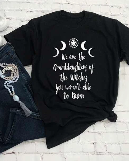 Черная футболка с надписью «We Are The granddauthers of The Witches» в готическом стиле, «We Are The granddauthers of The Witches», «Grunge Moon», летние модные футболки с графикой
