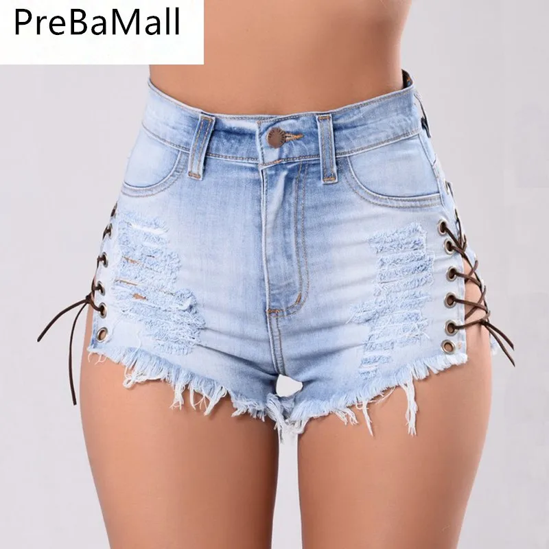 Hole Jeans Shorts Feminino Slim Sexy Bandage Denim Summer Solid Lacing Women Female Ripped Short Pants C111 | Женская одежда