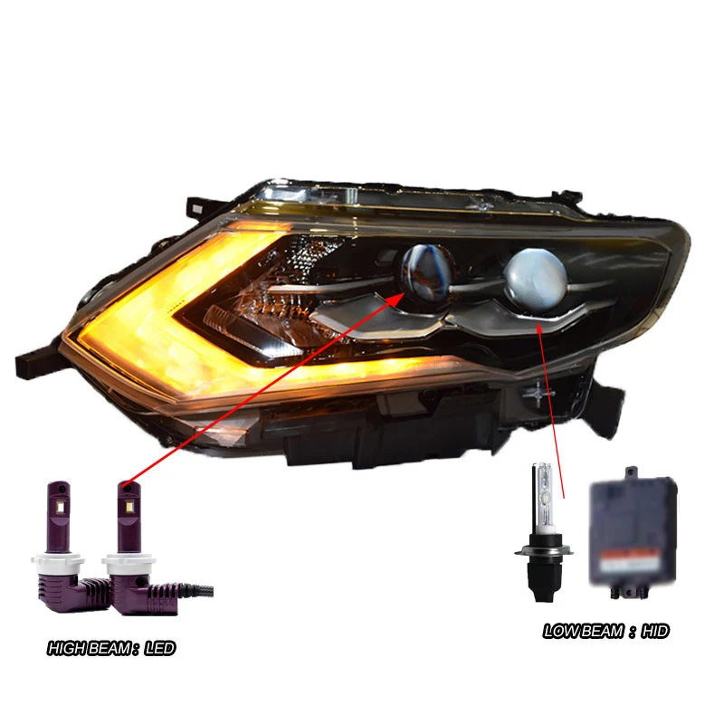 LED HID Автомобильный Стайлинг корпус передней фары для Nissan X-trail- фары, светодиодные фары DRL Двойной Луч би-ксеноновая разрядная лампа высокой интенсивности для автомобиля аксессуары - Цвет: LED HID