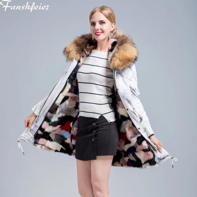 Fanshefeier Новая женская шуба из натурального меха опушка лисьего с капюшоном