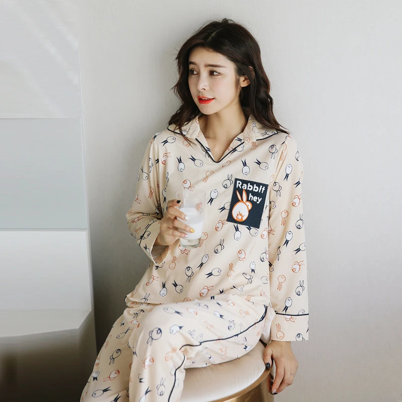 Yuzhenli новый осень милый кролик для женщин's пижамы девочек с принтом Pijama 100%