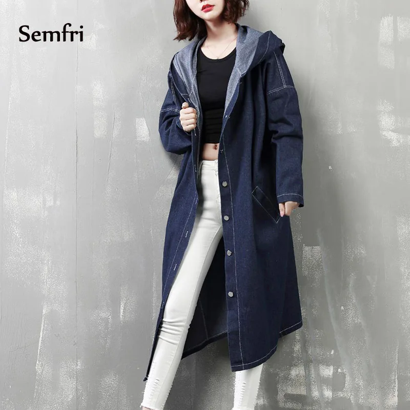 blue Sempi женская джинсовая куртка Длинные свободные джинсы пальто с мехом и четырьмя карманами винтажные теплые зимние осенние джинсы пальто Верхняя одежда Высококачественная верхняя одежда кардигана Верхняя одежда б - Цвет: blue