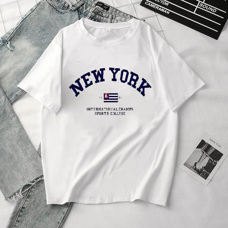 2019 новые летние Для женщин короткий рукав футболки женские с круглым вырезом и