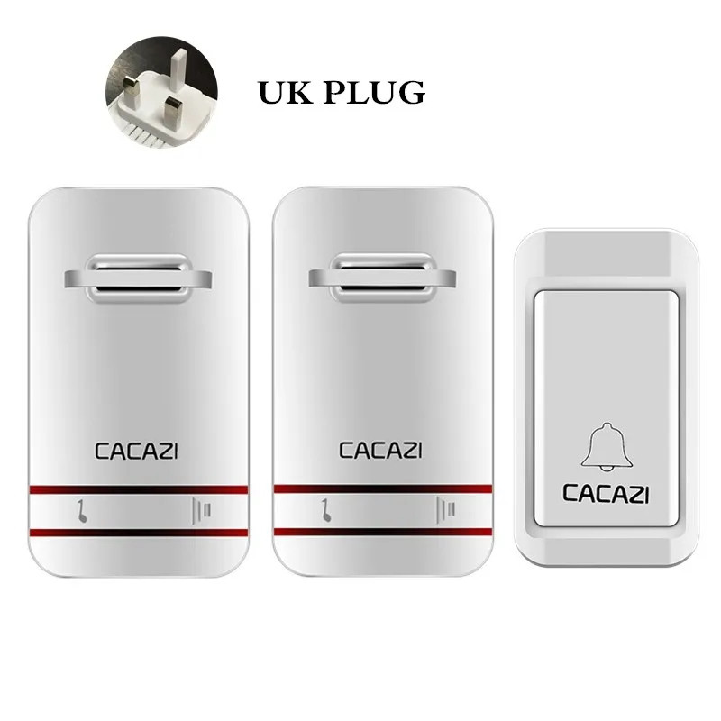 V027G 1X2 UK CACAZI умный Беспроводной Автономный без батареек Водонепроницаемый дверной звонок EU/US/UK/AU штекер светодиодный 100-220 В 120 м Пульт дистанционного управления 38 песен - Цвет: V027G 1X2 UK