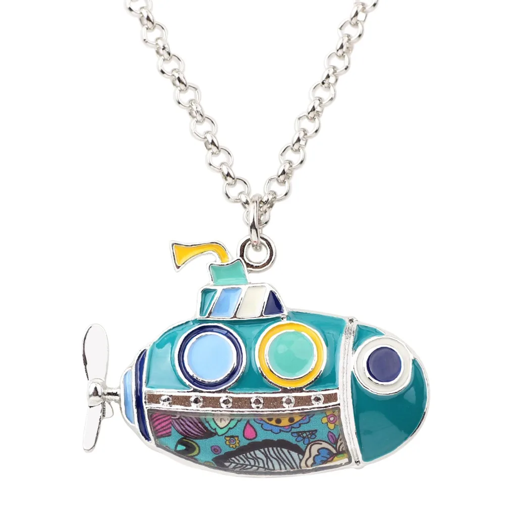 Bonsny Statement Alloy Enamel Submarine Necklace Pendant Chain Choker Unique Ocean Collection Jewelry For Women Girls Gift Party | Украшения