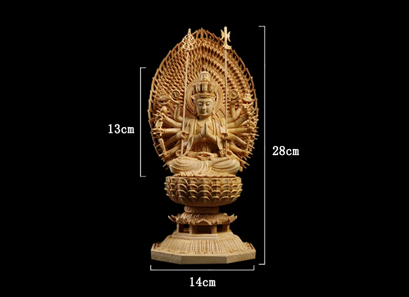 Japan Carving Buddha Statue Guanyin and The Thousand Arms Goddess Western Trinity Solid Wood Feng Shui Buda Statues for Decors
