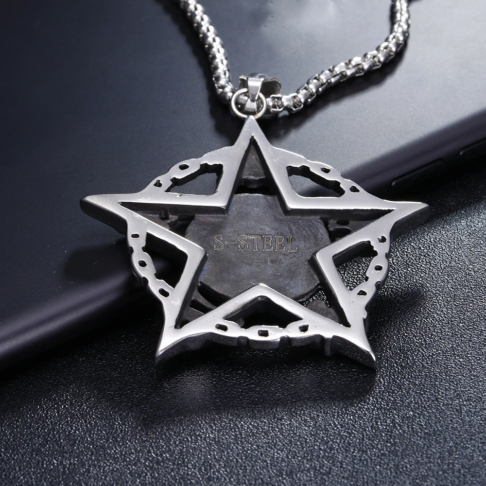 Мужская цепочка с подвеской череп Pentacle Moon Star Masonic Magic Titanium пентаграмма из