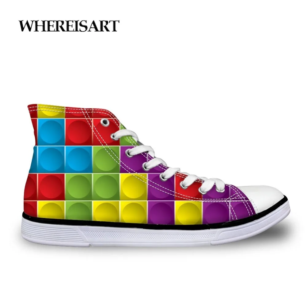 WHEREISART/Классическая Повседневная Вулканизированная обувь с принтом тетрис для