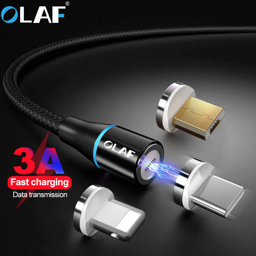 OLAF 3A Fast Charging Magnetic Micro USB Type C Cable Charger For iPhone 6 7 8 Plus X XR XS Max Mobile Phone Charging USBC Cord