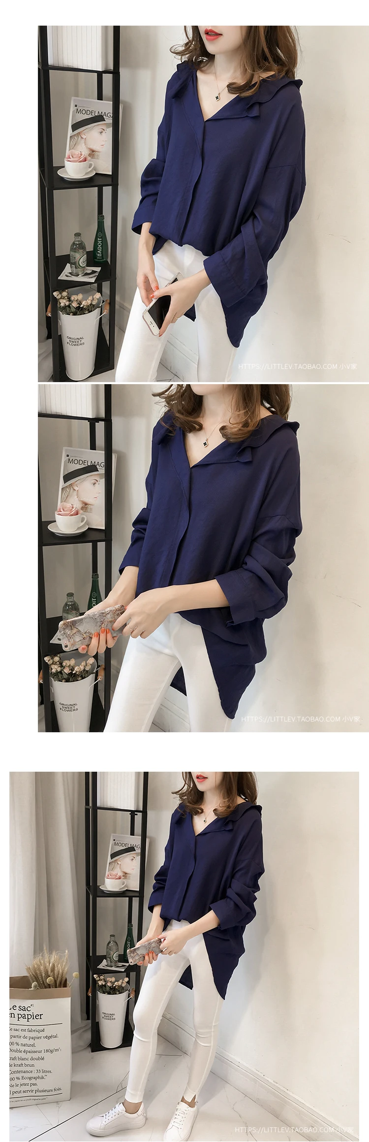 Женские топы и блузки blusas mujer de moda с v-образным вырезом, женские блузки с рукавом летучая мышь размера плюс, повседневные свободные 1732 50