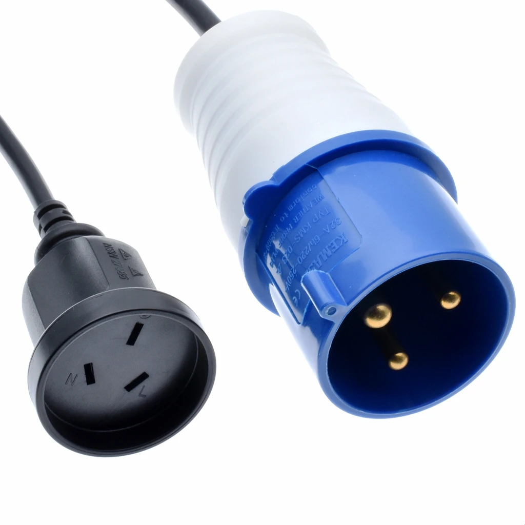 

IEC309 332P6 to Australia SAA Outlet socket,connect the AS3112 Plug to the 332C6 receptacle power cord,1.0mm wire guage,IP44