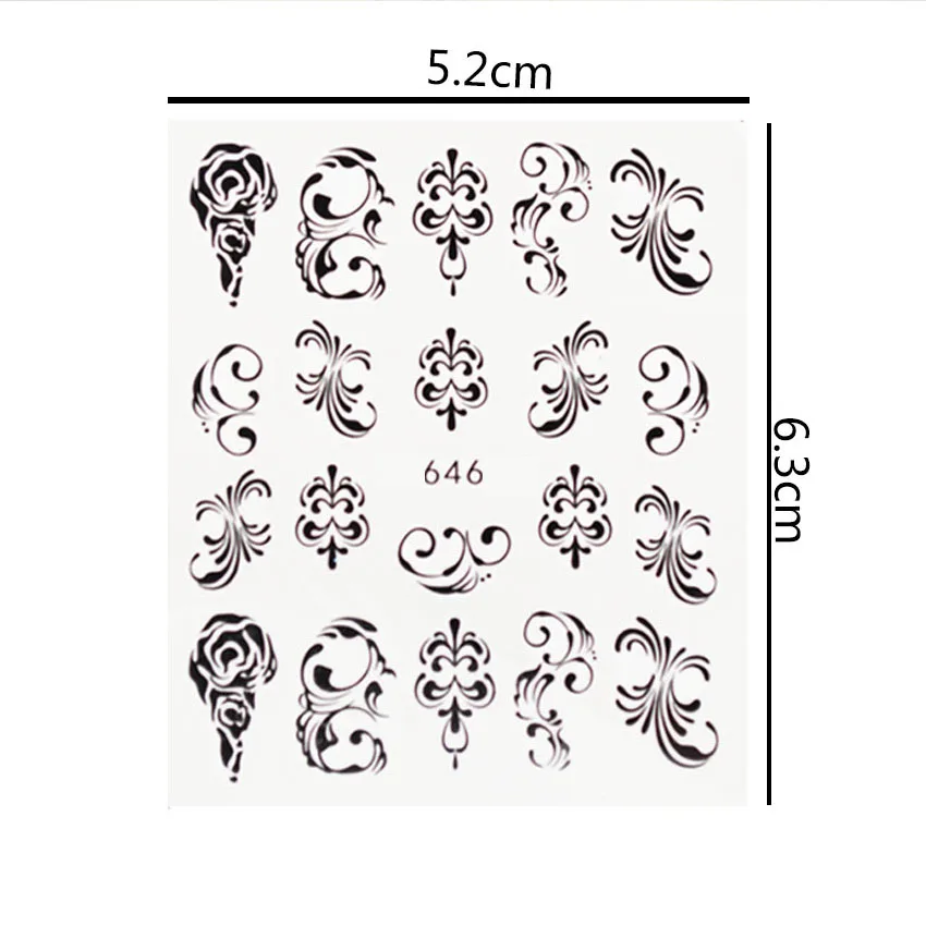 2 шт./компл. черного цвета с кружевом кроше водные наклейки на ногти цветок лоза