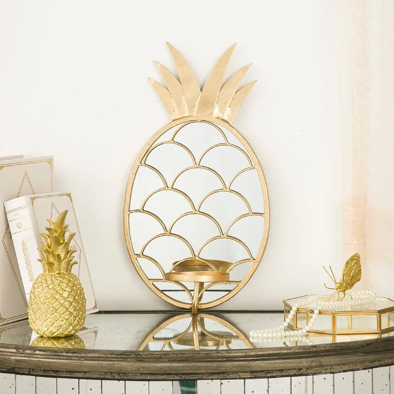 

Nordic Luxury Decorative Glass Mirror Decoration Home Decoration Pineapple Wall Hanging Candlestick