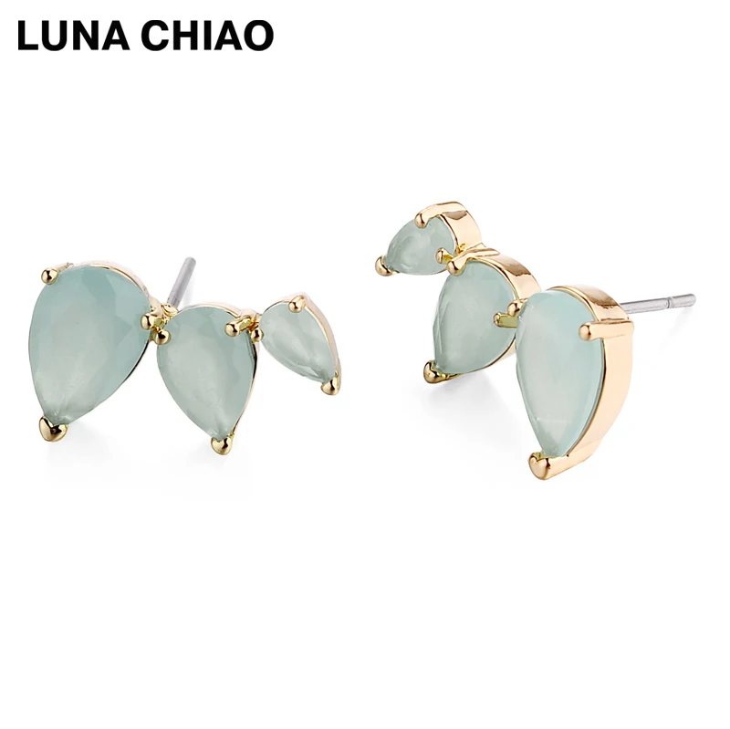 LUNA CHIAO позолоченные серьги-гвоздики в форме капель с цирконием для женщин, Опаловая розовая кристаллическая серьга