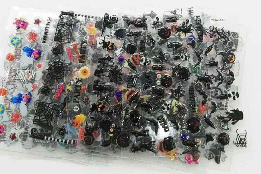 

24 Sheets Halloween Design 3D Nail Art Sticker Skull/Pumpkin/Black Cat Adhesive Self Nail Art Lace Stickers Decals #NTL29