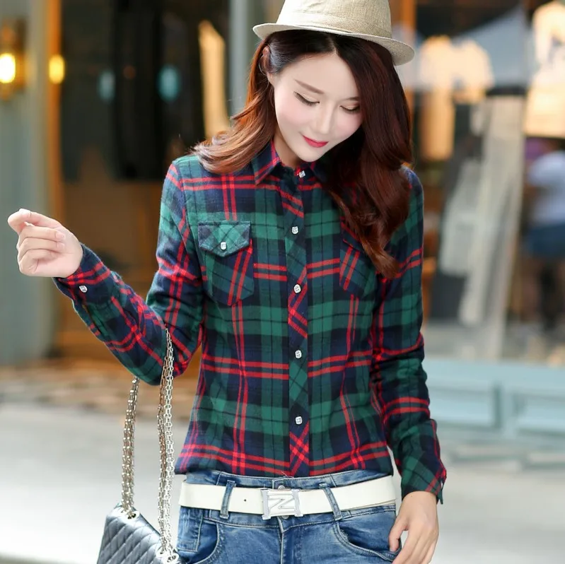 Warm Velvet Checked Shirt Women 2017 Winter Blouse Femininas Feminine Female Plaid long sleeve Top |