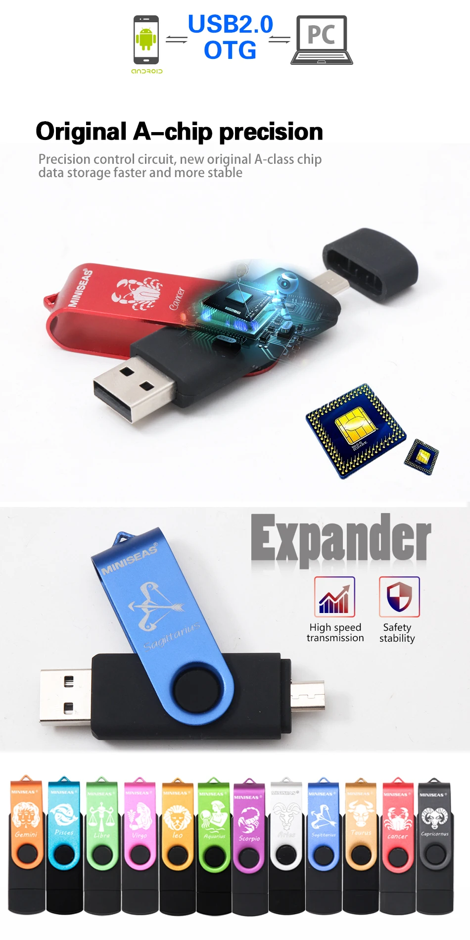 USB флеш-накопитель Miniseas 12 созвездий OTG 128gb 64gb cle usb флеш-накопитель 32gb Pendrive 16gb 8gb 4 gb USB 2,0 memory stick