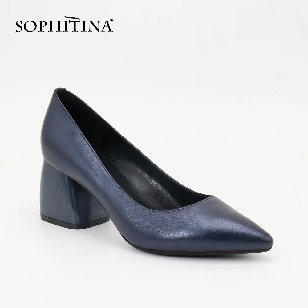 SOPHITINA/Лидер продаж г. Туфли-лодочки на все сезоны. Классические женские туфли выполнены из модной натуральной кожи, подкладка из свиной кожи.Лаконичнная дамская обувь на толстом обтянутом каблуке-трапециеSC27