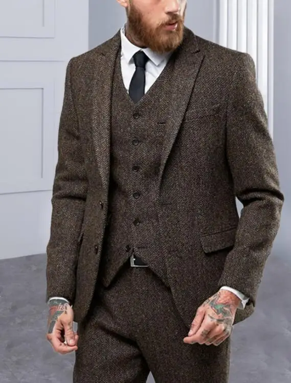 as the model Yiwu, мужские, sa, Новое поступление, Traje Hombre, коричневый твид, елочка, свадебные костюмы для мужчин, s, на заказ, Terno Masculino, приталенный мужской костюм - Цвет: as the model