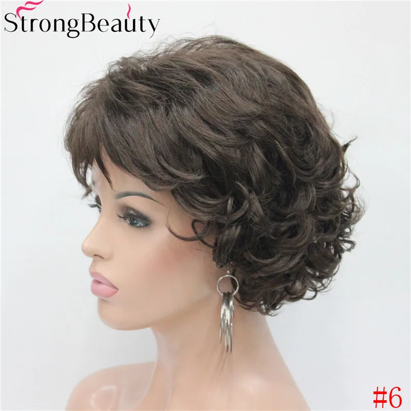 6 StrongBeauty короткие кудрявые синтетические парики термостойкие монолитные волосы женский парик - Цвет: 6