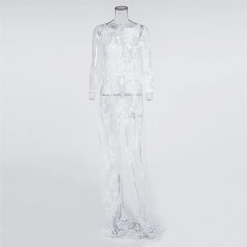 Женское кружевное платье Белое Прозрачное с цветочным принтом и О образным