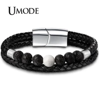 umode men leather natural howlite stone bracelets stainless steel magnet luxury double layer jewelry mans gifts ub0131b