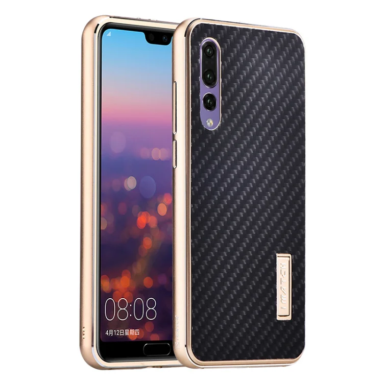 Чехол для huawei P20 Pro из алюминиевого металла+ чехол из настоящего углеродного волокна для huawei P20/P20 Pro, задняя крышка, роскошный жесткий защитный чехол - Цвет: gold bumper black