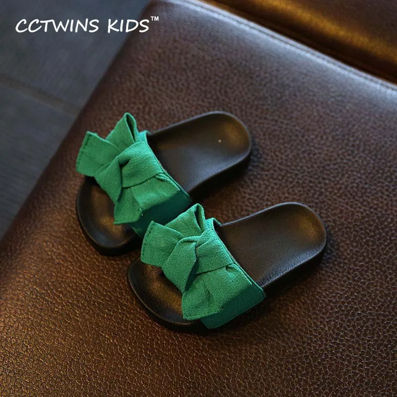 CCTWINS/ г.; летние детские повседневные пляжные сандалии с бантом для малышей; модные черные шлепанцы без застежки для маленьких девочек; B797 - Цвет: Зеленый