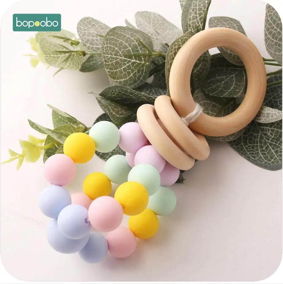 Детские игрушки bopobo, 1 шт., Прорезыватель для зубов из пищевого силикона с бусинами, погремушка для кормления, Детские Прорезыватели для зубов, игры в спортзал, автомобиль, прорезыватели, игрушки Монтессори