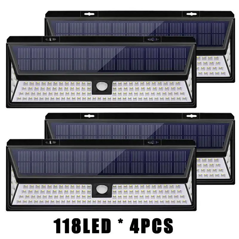 4pcs 118LED 118/44 светодиодный Яркий Солнечный СВЕТОДИОДНЫЙ светильник s датчик движения на солнечной энергии водонепроницаемый настенный светильник для наружных дверей - Испускаемый цвет: 4pcs 118LED