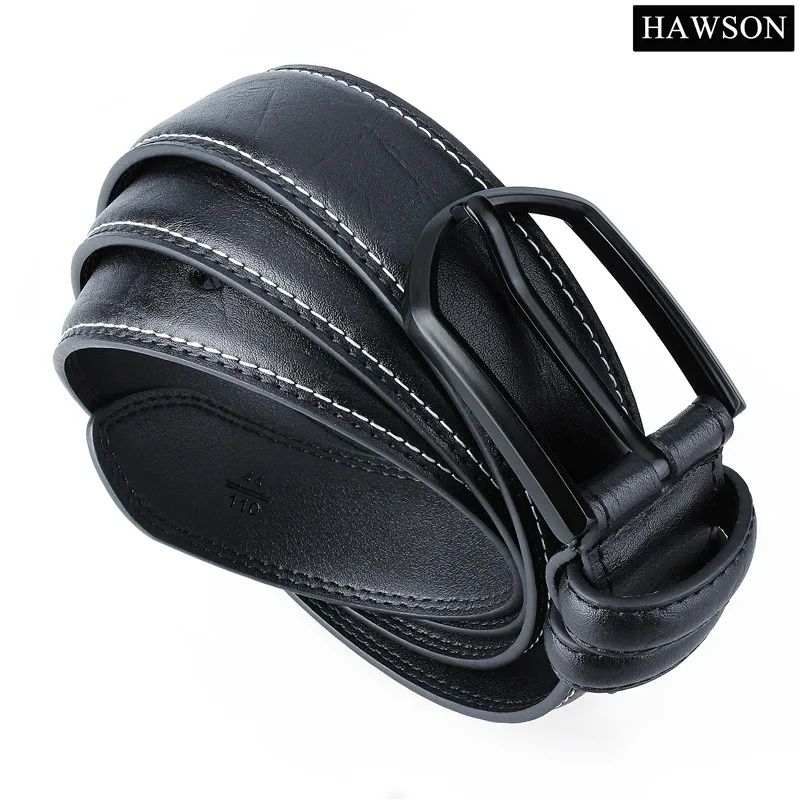 Мужской кожаный ремень с ремешком HAWSON Черный Текстурированный металлической